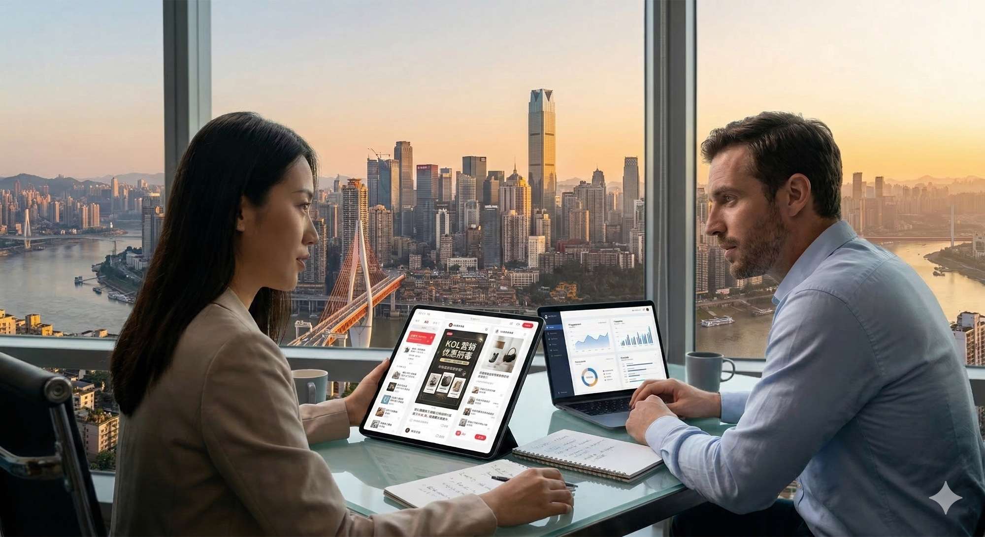 Senior content marketing experts mapping out China brand awareness strategy around a conference table, representing strategic content planning for global brands entering the Chinese market.