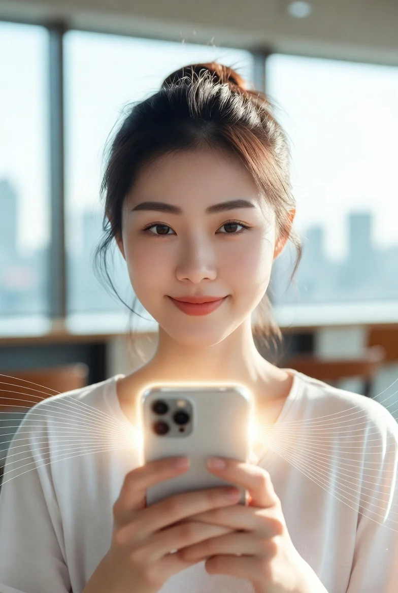 Young professional engaging with smartphone in modern Shanghai setting, illustrating full-funnel digital marketing and e-commerce journey for international brands in China.